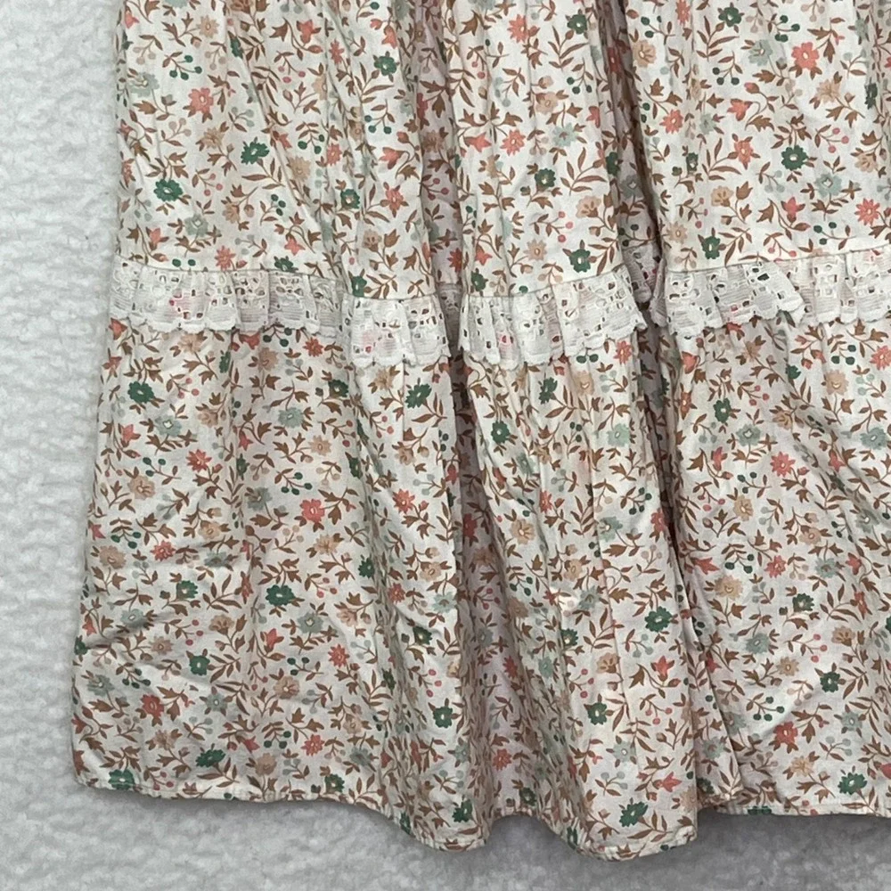 Vintage Floral Prairie Dress Girls 5 Maxi Tiered Lace Cottagecore Little House